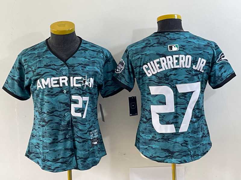 Womens Toronto Blue Jays #27 Vladimir Guerrero Jr Number Teal 2023 All Star Cool Base Stitched Jersey